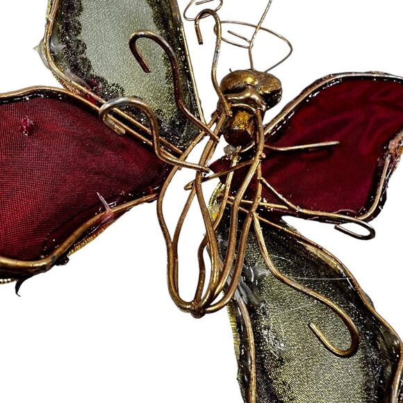 Vintage Handcrafted Fabric & Wire Decorative Butterflies Set of Three Hanging - Picture 7 of 10